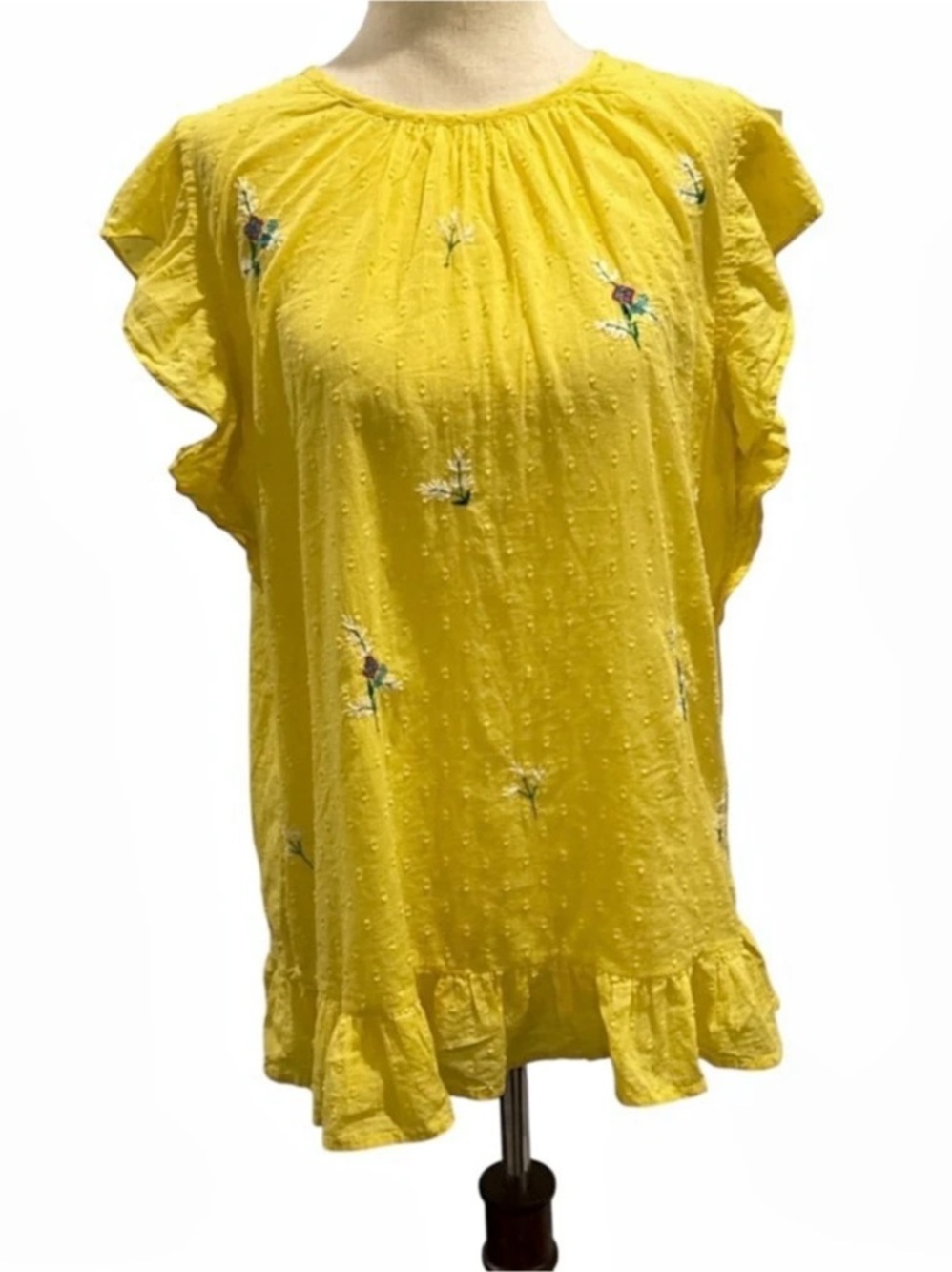 Banjanan Yellow Floral Ruffle Blouse Like New